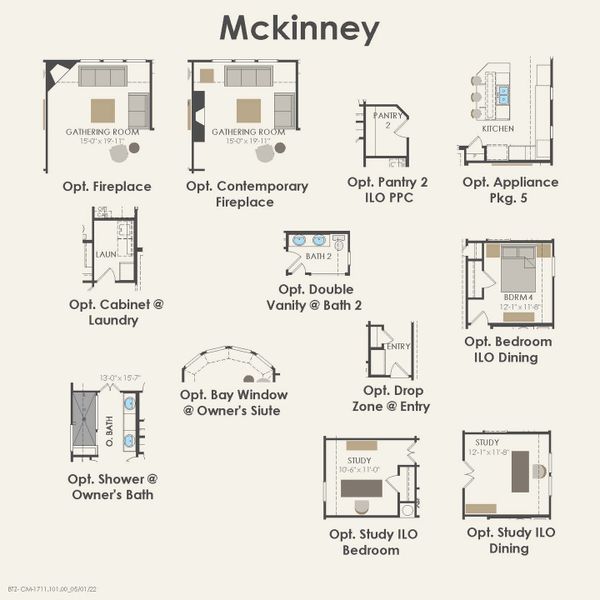 2D floor plan layout for the McKinney by Pulte Homes in Saddleback at Santa Rita Ranch, Liberty Hill, TX (Image 5).