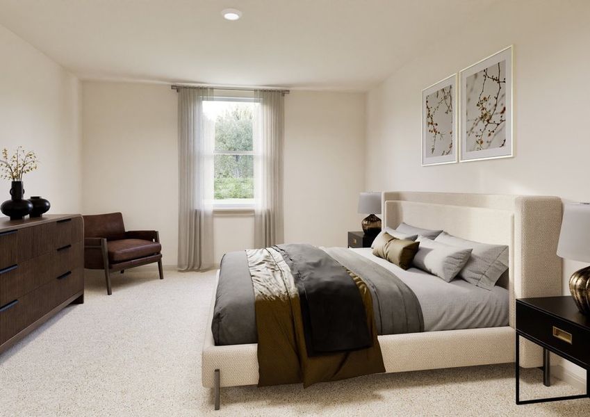 A cozy bedroom featuring a bed, a dresser, and a window allowing natural light to enter the space. A cozy bedroom featuring a bed, a dresser, and a window allowing natural light to enter the space.