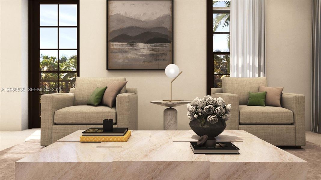 Furnished interior view inside a new home in , Coral Gables (Image 8). Furnished interior view inside a new home in , Coral Gables (Image 8).
