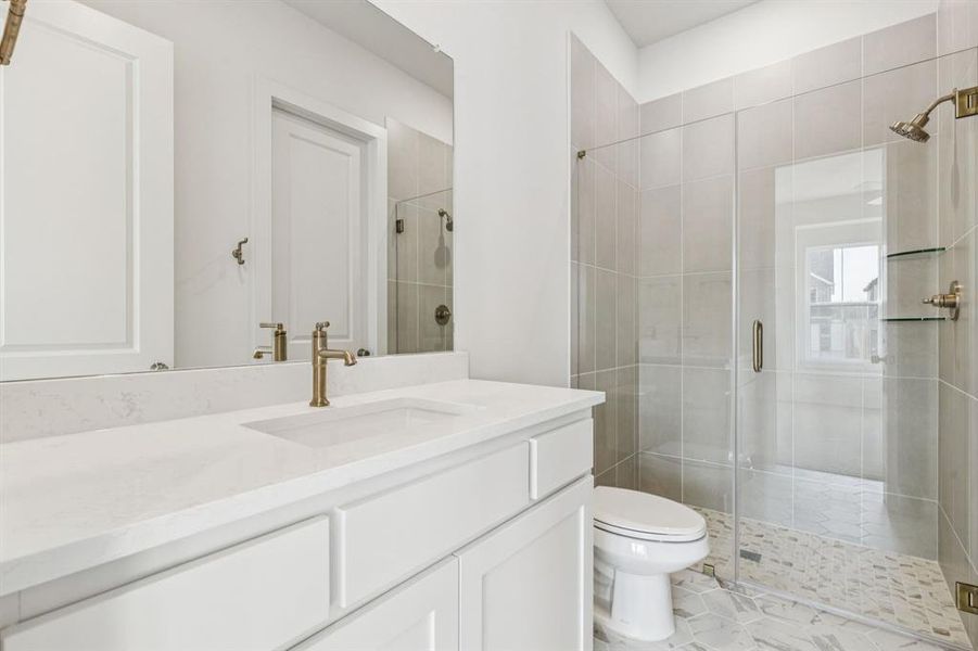 Friends and family will feel right at home in any of the beautifully finished guest baths that our Addison III plan offers.