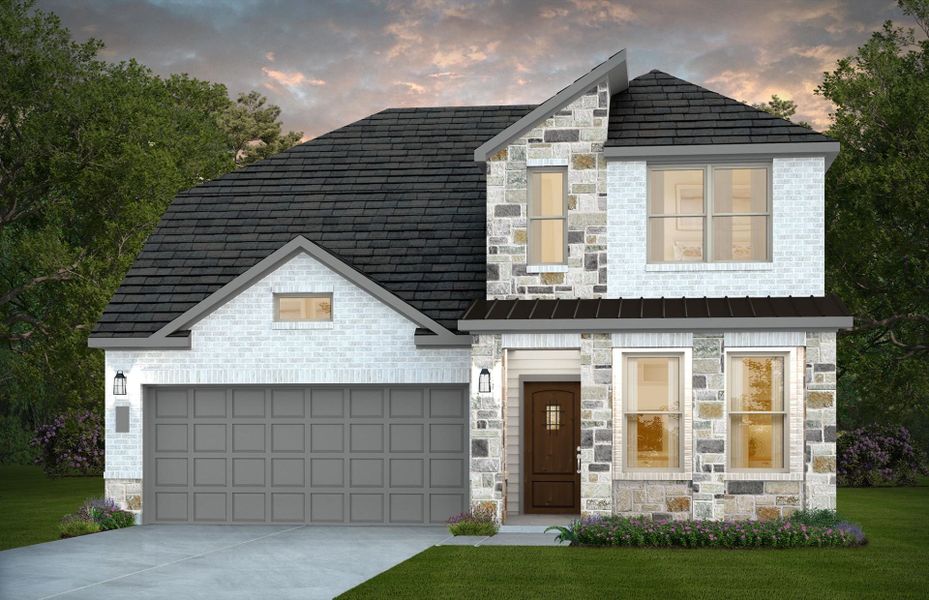 Front exterior of a new home in Mavera, Conroe, TX, highlighting curb appeal (Image 1). Front exterior of a new home in Mavera, Conroe, TX, highlighting curb appeal (Image 1).