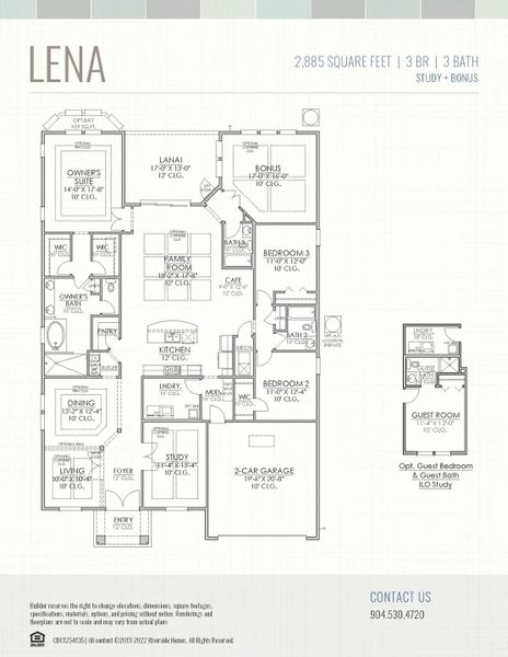 2D floor plan layout for the Lena by Riverside Homes in Hidden Creek at SilverLeaf, St. Augustine, FL (Image 3).