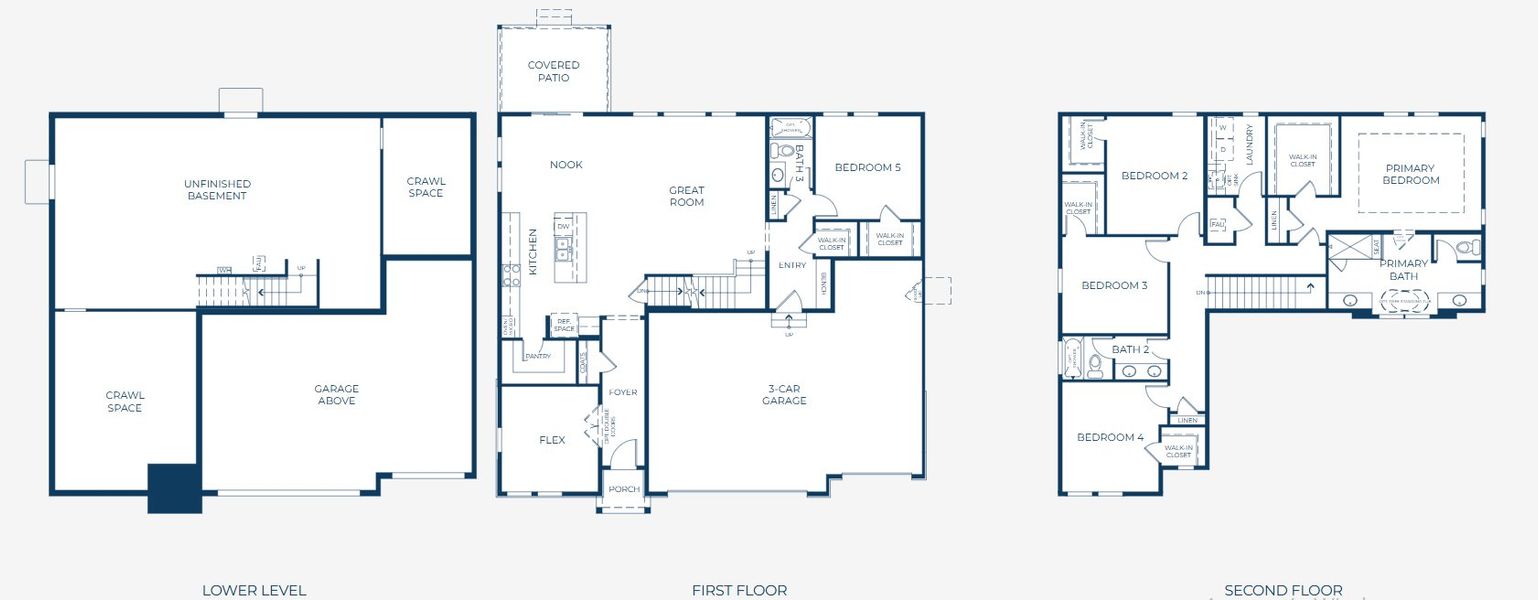 2D floor plan layout for the 5004 by New Home Co. in The Estates Collection at Murphy Creek, Aurora, CO (Image 3).