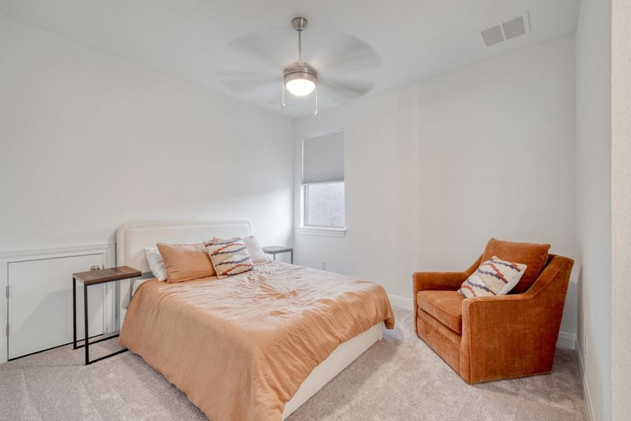 The second bedroom in the Jack-and-Jill setup is versatile and can be used as a play room or hobby room.