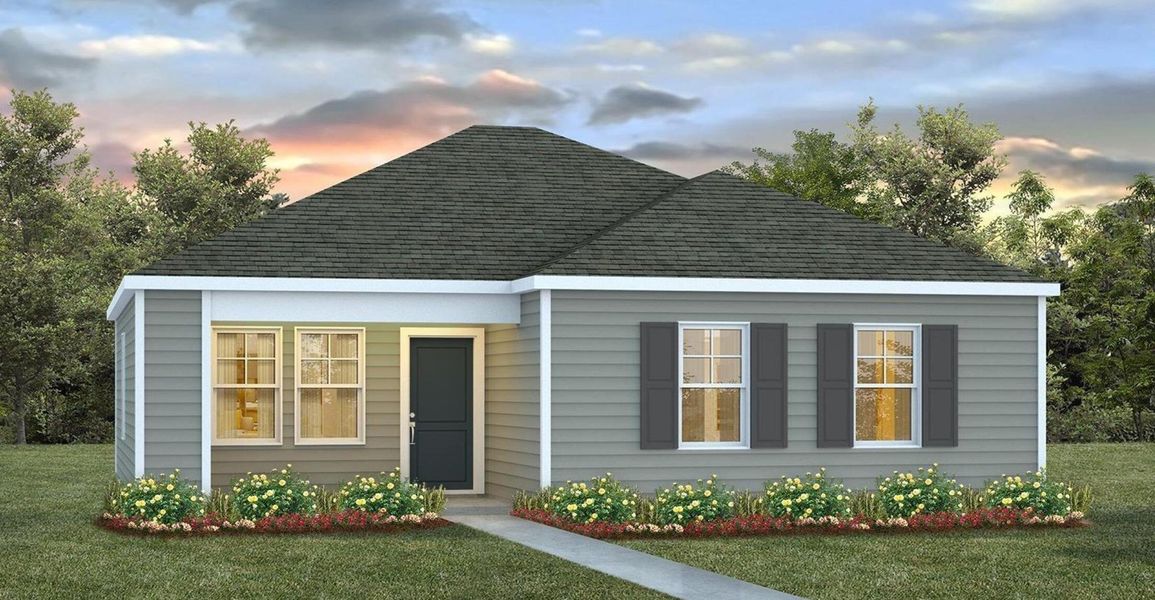 Front exterior of a new home in The Park at Wilkinson, Orangeburg, SC, highlighting curb appeal (Image 1).