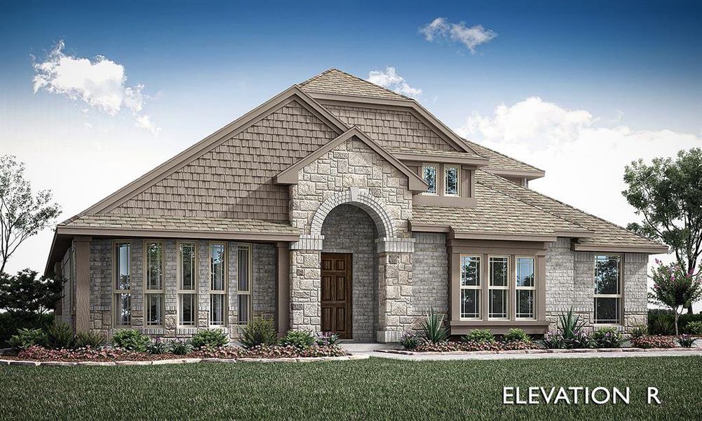 Front exterior of a new home in Wildcat Ridge, Godley, TX, highlighting curb appeal (Image 1).