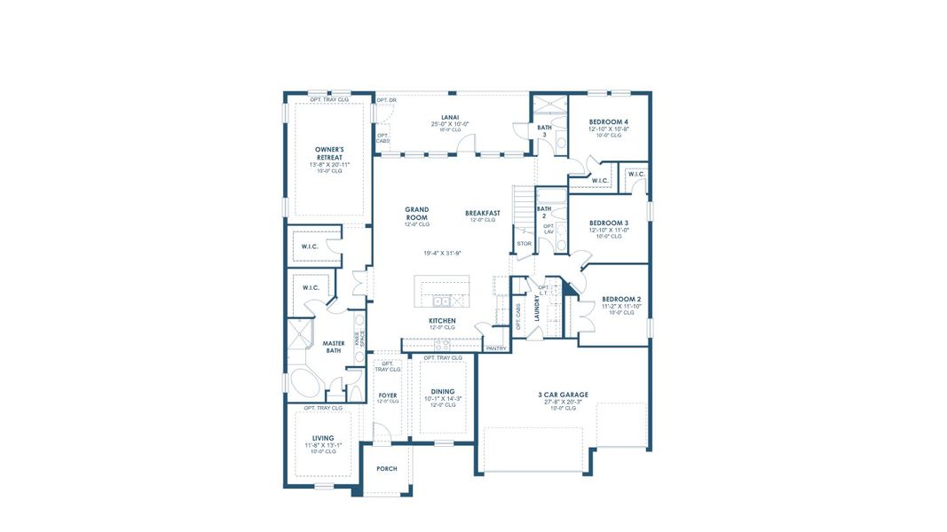 2D floor plan layout for the Key Largo II by Homes by WestBay in Pasadena Woods, Dade City, FL (Image 3).