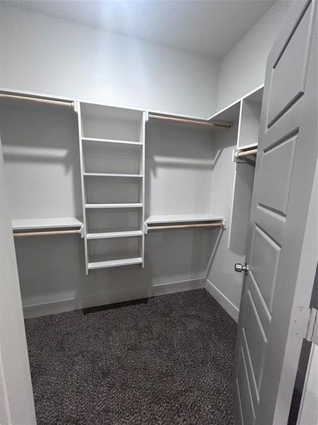 Walk in closet with dark carpet Walk in closet with dark carpet