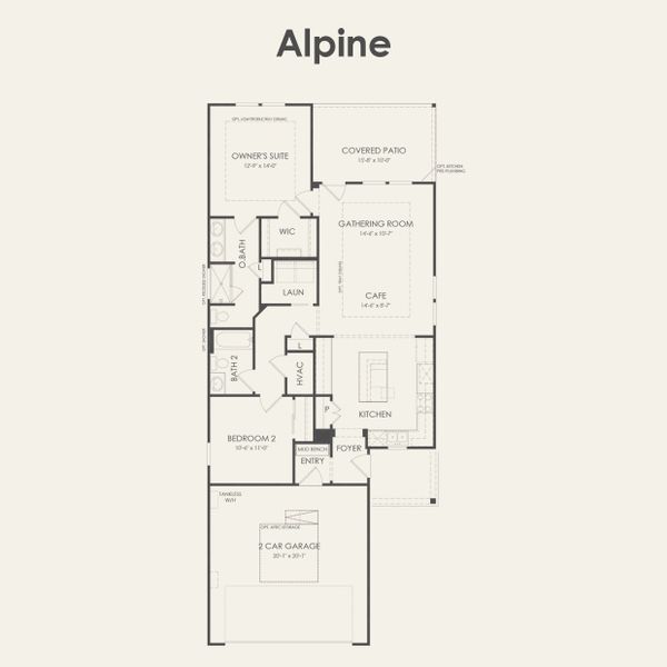 2D floor plan layout for the Alpine by Del Webb in Del Webb at Trinity Falls, McKinney, TX (Image 4).