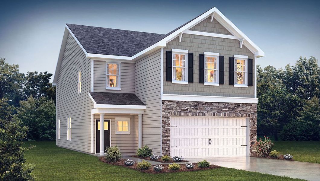Representative exterior photo of a completed home built from the Landon by D.R. Horton in Laurelbrook, Sherrills Ford, NC (Image 1).