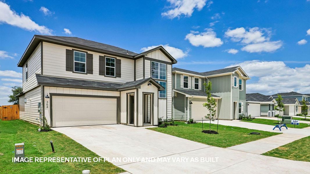 Representative exterior photo of a completed home built from the The Kendall by D.R. Horton in Valverde, Bastrop, TX (Image 20).
