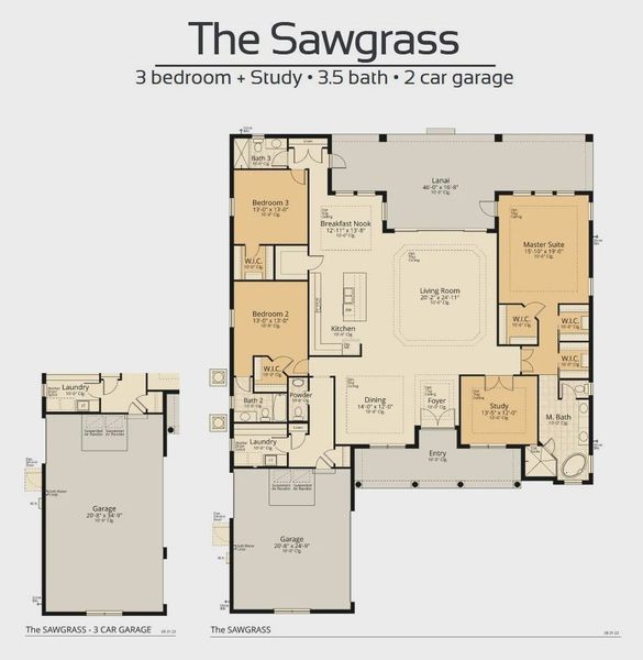 2D floor plan layout for the Sawgrass by Vitale Homes in Hidden Ridge, New Port Richey, FL (Image 5). 2D floor plan layout for the Sawgrass by Vitale Homes in Hidden Ridge, New Port Richey, FL (Image 5).