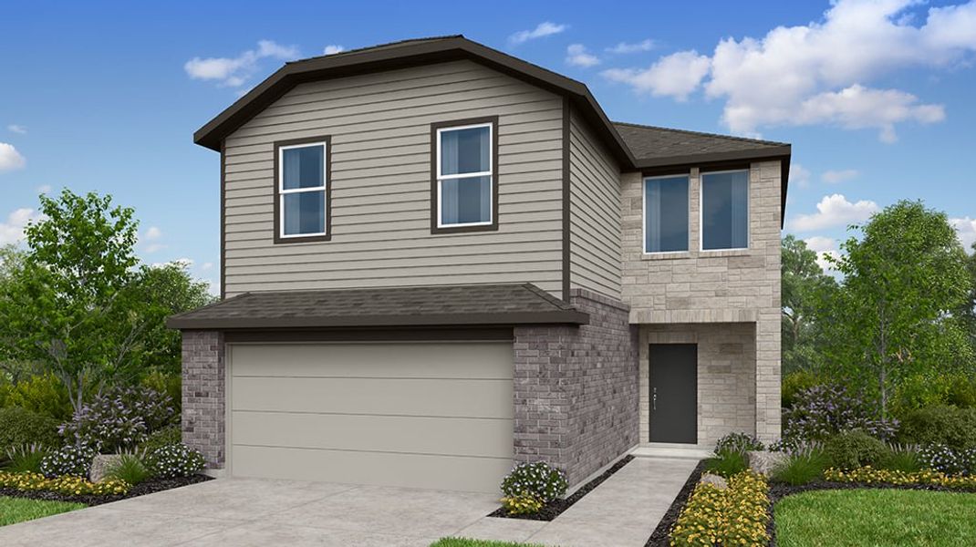 Representative exterior photo of a completed home built from the Harrier by Taylor Morrison in Longview 40s, Del Valle, TX (Image 3). Representative exterior photo of a completed home built from the Harrier by Taylor Morrison in Longview 40s, Del Valle, TX (Image 3).