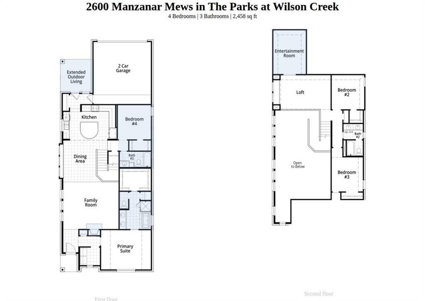2D floor plan layout of this home in The Parks at Wilson Creek, Celina, TX (Image 2).
