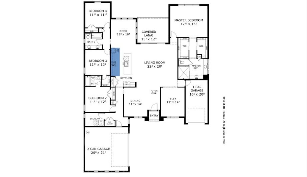 2D floor plan layout for the Egret VII - Regency Series | 70' Wide Lots by ICI Homes in Woodhaven, Port Orange, FL (Image 3).