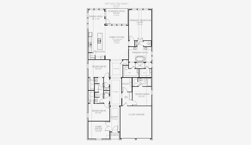 2D floor plan layout for the 2574W by Perry Homes in Devonshire 55', Forney, TX (Image 5).