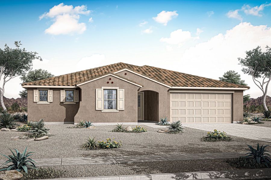 Representative exterior photo of a completed home built from the Burgundy by Mattamy Homes in Tierra Vistoso, Surprise, AZ (Image 22).