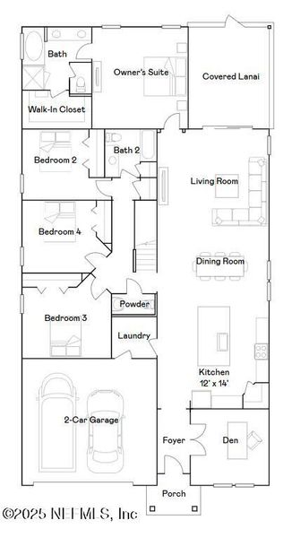 2D floor plan layout of this home in Silver Meadows at SilverLeaf, St. Augustine, FL (Image 5).