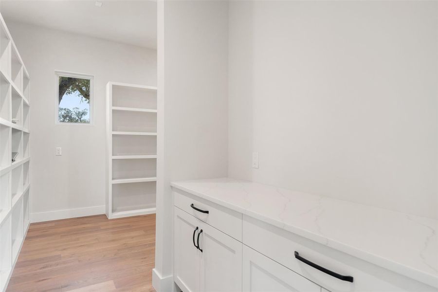 Pantry with Built-In Drawers and Countertop