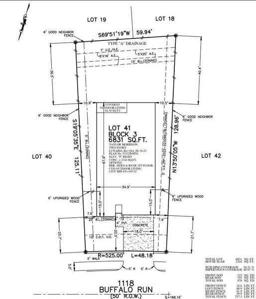1118 Buffalo Run Preliminary Plot Plan