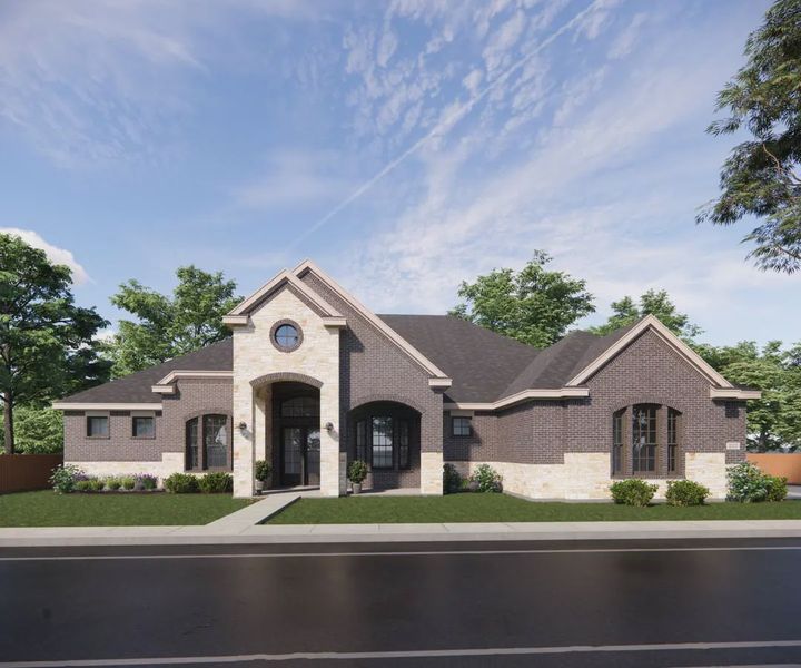 Representative exterior photo of a completed home built from the Catania by Chesmar Homes in Lakeway Estates, Waxahachie, TX (Image 16). Representative exterior photo of a completed home built from the Catania by Chesmar Homes in Lakeway Estates, Waxahachie, TX (Image 16).