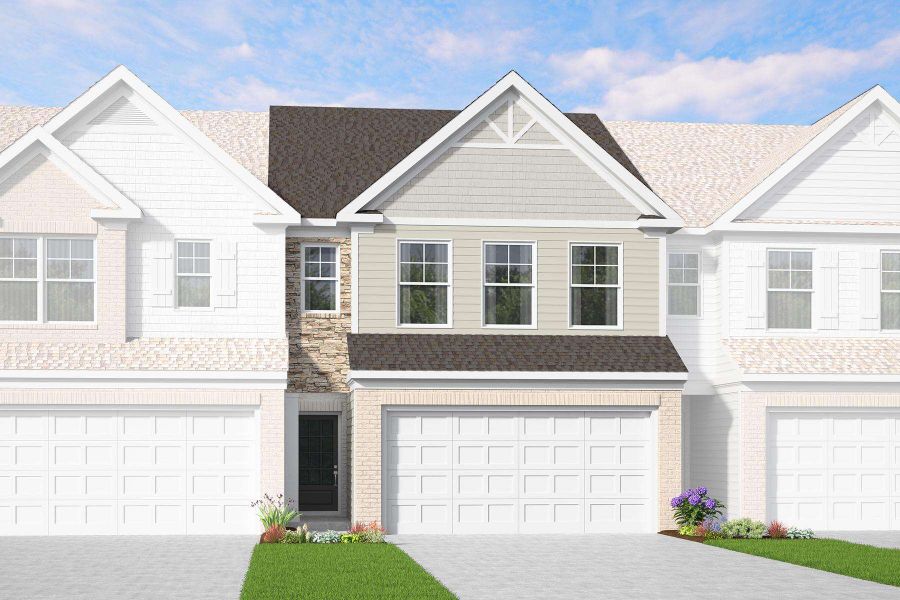 Front exterior of a new home in Somerset at Riverbrook, Gainesville, GA, highlighting curb appeal (Image 1). Front exterior of a new home in Somerset at Riverbrook, Gainesville, GA, highlighting curb appeal (Image 1).