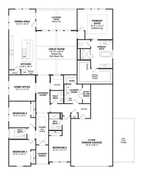2D floor plan layout for the Glasgow by K. Hovnanian® Homes in Waverly Place, New Waverly, TX (Image 3).