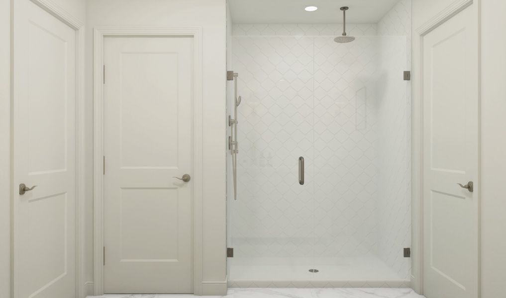 Primary bath with glass shower enclosure