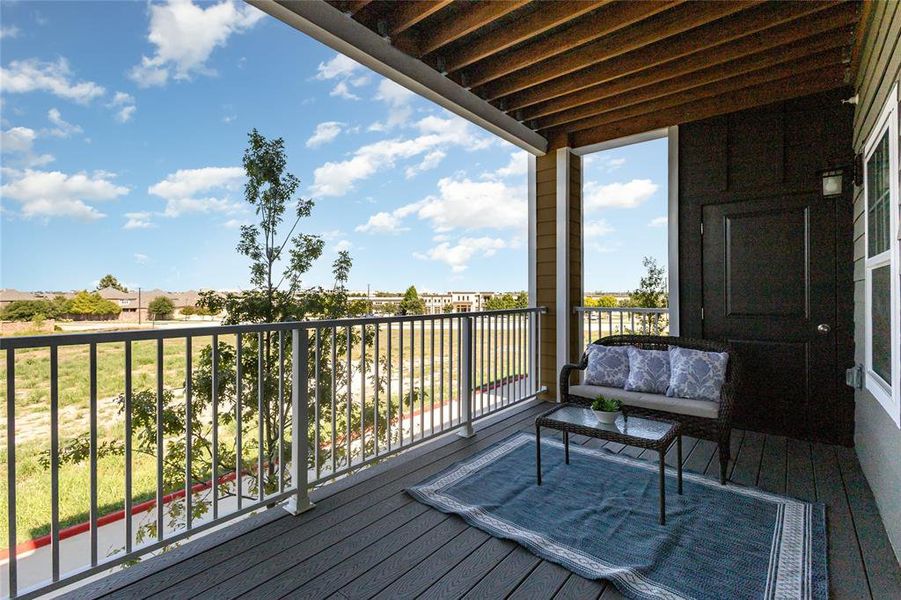 Nice space for entertaining on spacious deck Nice space for entertaining on spacious deck