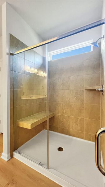 The Pearson- Primary Bath with Large Walk-in Shower. Home under construction. Sample floor plan photo used for illustrative purposes only. Upgrades, selections options, windows and colors may vary.