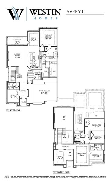 2D floor plan layout for the The Avery II by Westin Homes in Brookewater, Rosenberg, TX (Image 3).