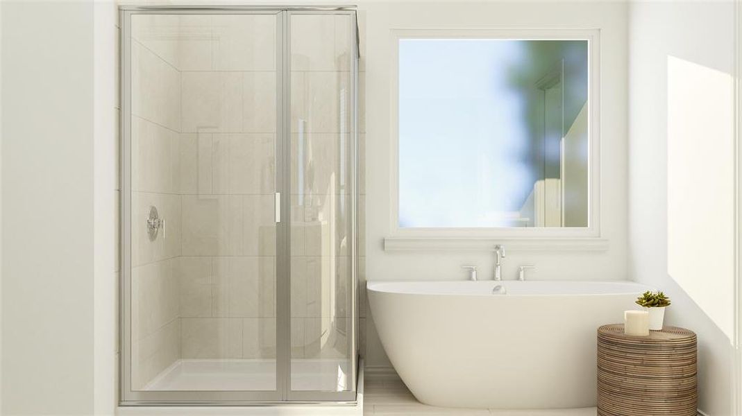 Bathroom featuring separate shower and tub