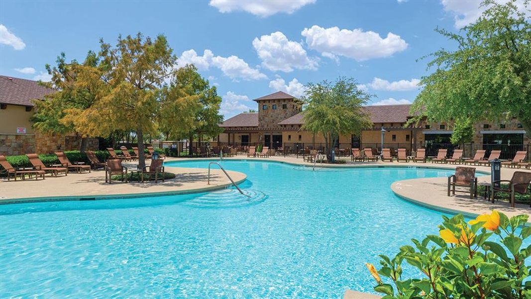 Expansive outdoor pool area with a curvilinear design