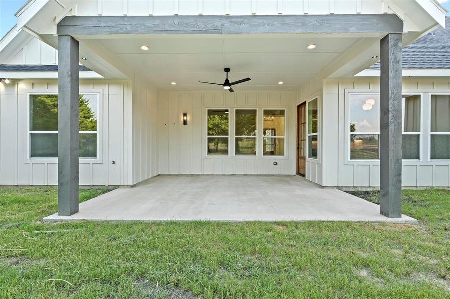 View of patio / terrace featuring a ceiling fan View of patio / terrace featuring a ceiling fan