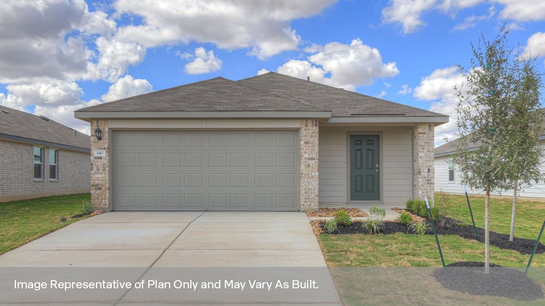 Representative exterior photo of a completed home built from the The Caprock by D.R. Horton in Lantana, Lockhart, TX (Image 1). Representative exterior photo of a completed home built from the The Caprock by D.R. Horton in Lantana, Lockhart, TX (Image 1).