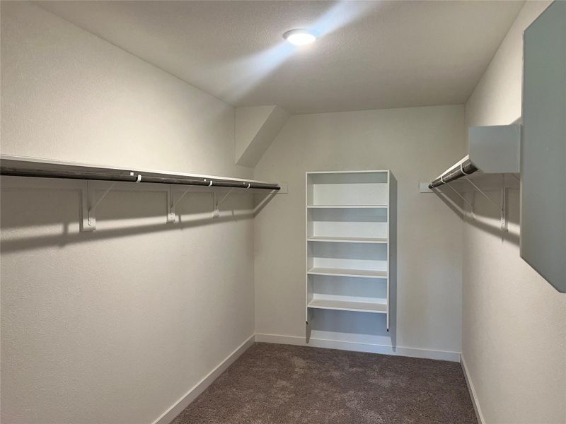Walk in closet with dark colored carpet Walk in closet with dark colored carpet