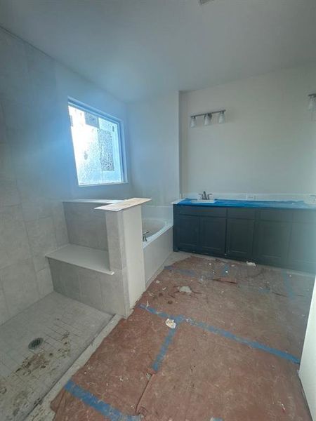 Bathroom with a garden tub and vanity