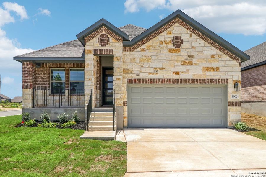 Front exterior of a new home in Kallison Ranch, San Antonio, TX, highlighting curb appeal (Image 24).
