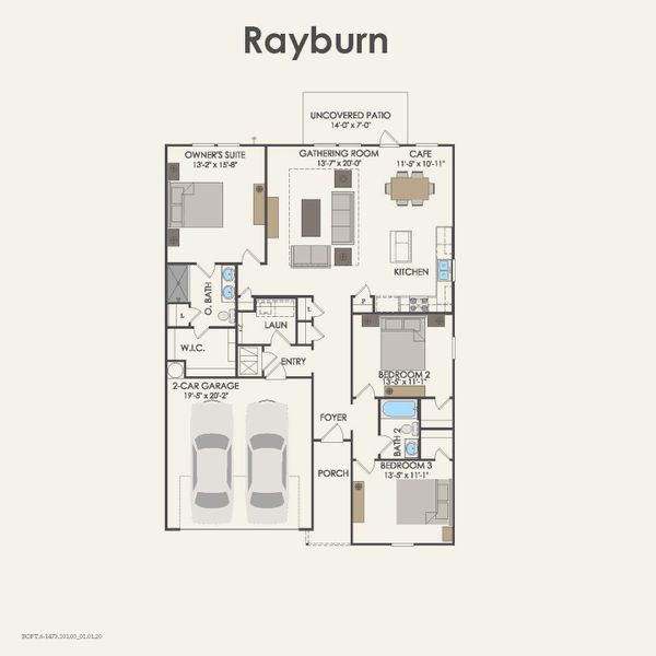 2D floor plan layout for the Rayburn by Centex in Cottonwood Creek, Howe, TX (Image 3).