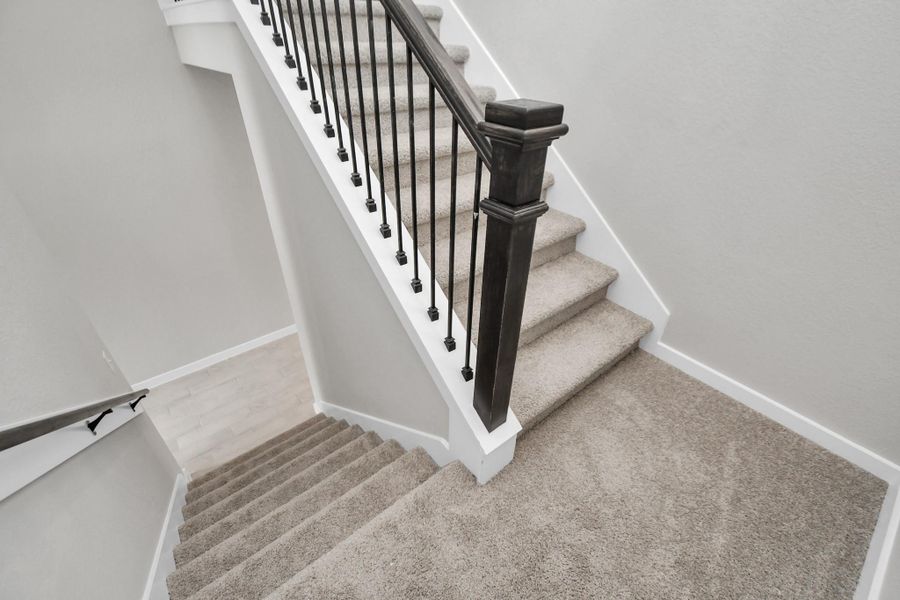 Premium carpet and metal balusters throughout. Sample photo of completed home with similar floor plan. Actual colors and selections may vary.