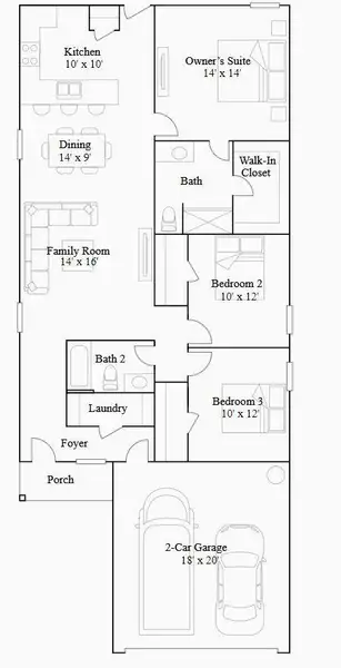 2D floor plan layout of this home in Tavola: Cottage Collection, New Caney, TX (Image 2).