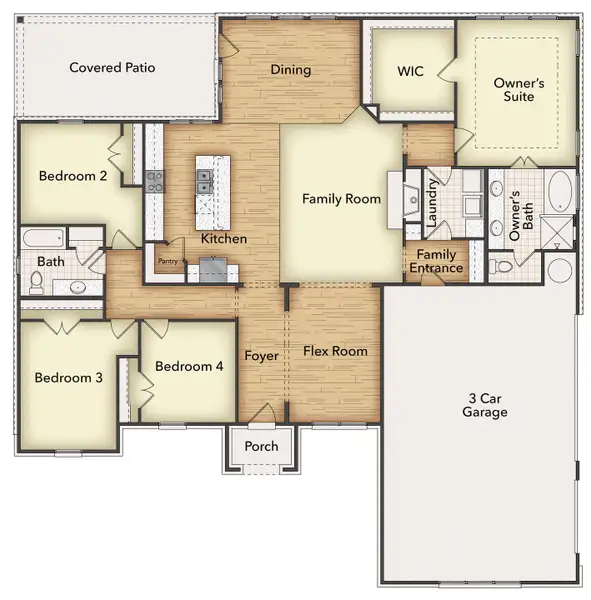 2D floor plan layout for the Salado by Riverside Homebuilders in Fairview Meadows, New Fairview, TX (Image 4).