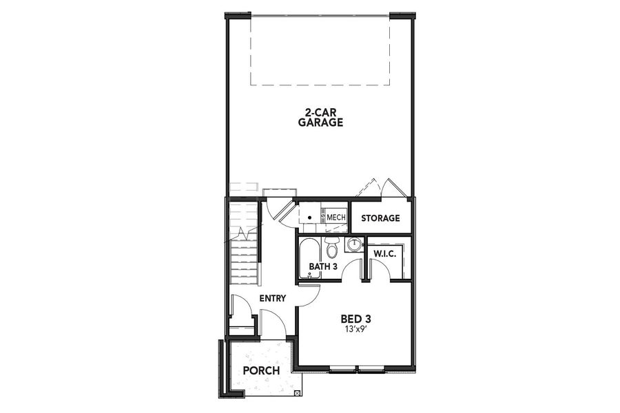 2D floor plan layout for the Crestone by Brightland Homes in Windler Townhomes, Aurora, CO (Image 3).