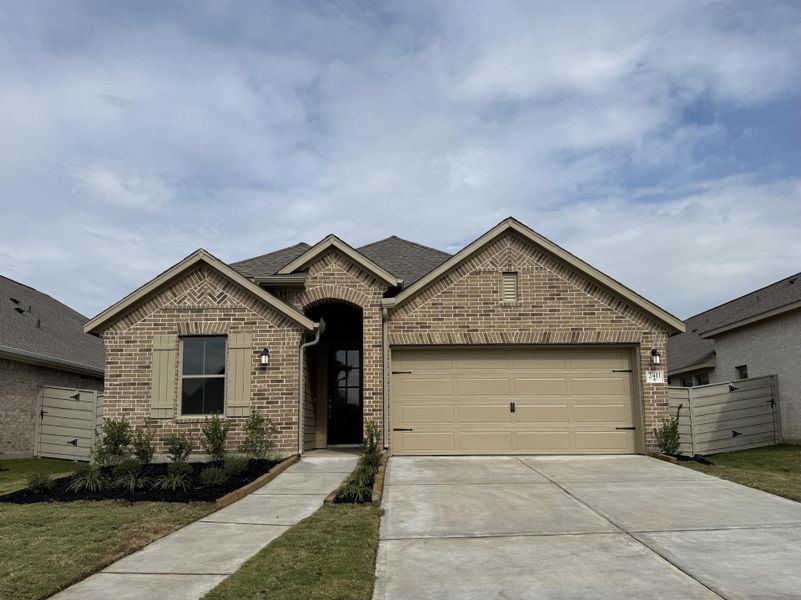 Front exterior of a new home in Pomona 50' & 55', Manvel, TX, highlighting curb appeal (Image 2).