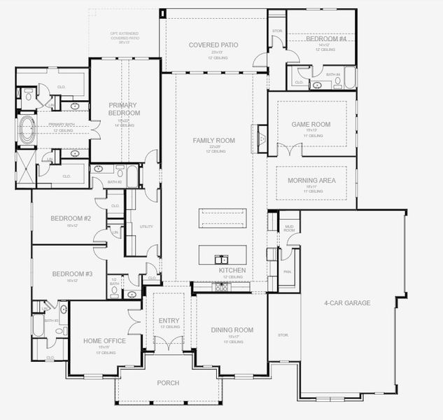 2D floor plan layout for the 4226A by Perry Homes in Thornebrook 1 Acre, Bulverde, TX (Image 3).