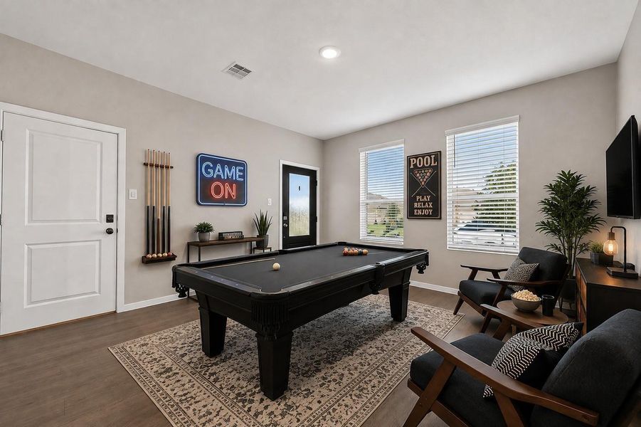 Guest suite virtually staged as a media room to showcase a comfortable space for movies and entertainment. Guest suite virtually staged as a media room to showcase a comfortable space for movies and entertainment.
