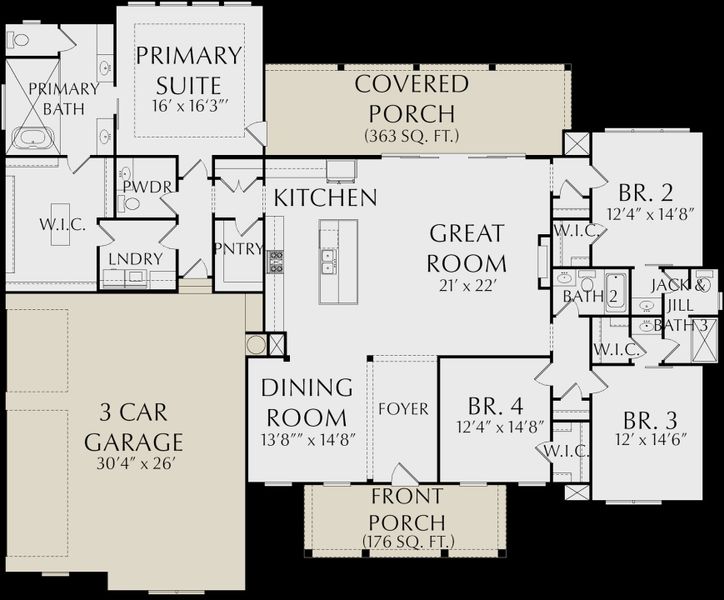 2D floor plan layout for the Ashton by KM Homes in Glory Meadows, Gainesville, GA (Image 3).