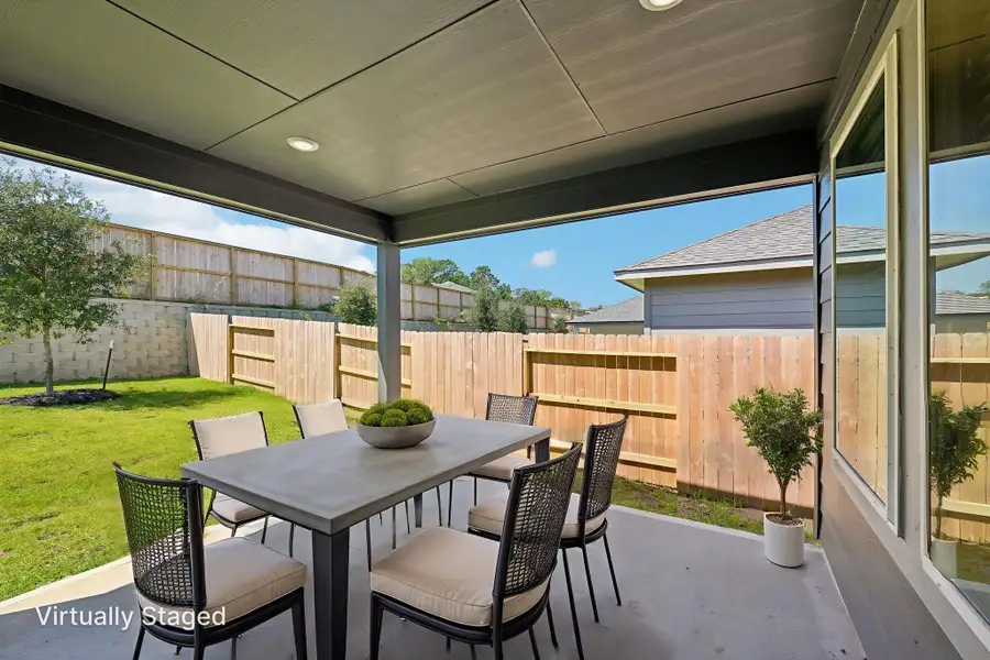 Exterior details and patio area of a home in Pine Lake Cove - Premier Series, Montgomery (Image 6).