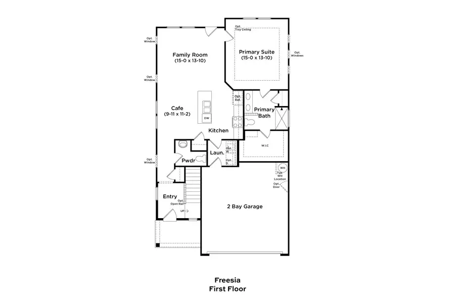 2D floor plan layout for the Freesia by DRB Homes in Oakmont Manor, Oxford, NC (Image 3).