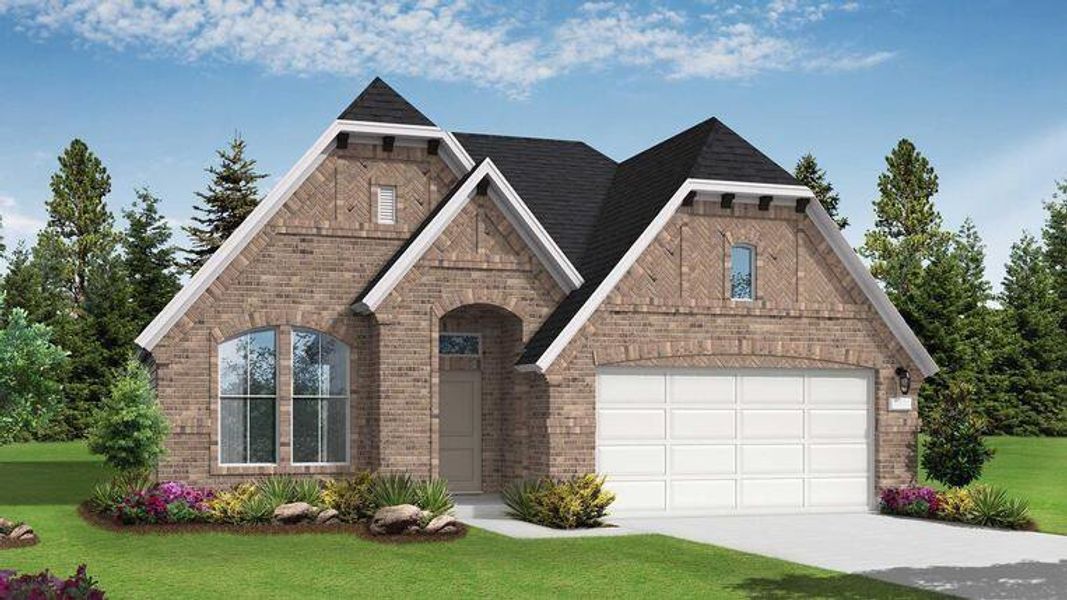 Front exterior of a new home in Escondido, Magnolia, TX, highlighting curb appeal (Image 1). Front exterior of a new home in Escondido, Magnolia, TX, highlighting curb appeal (Image 1).